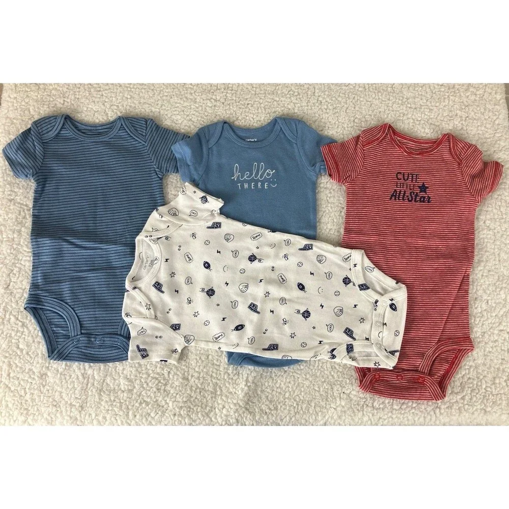 Carter’s Baby Boy Bodysuits 12M Lot of 4 – Cute Sayings & Stripes